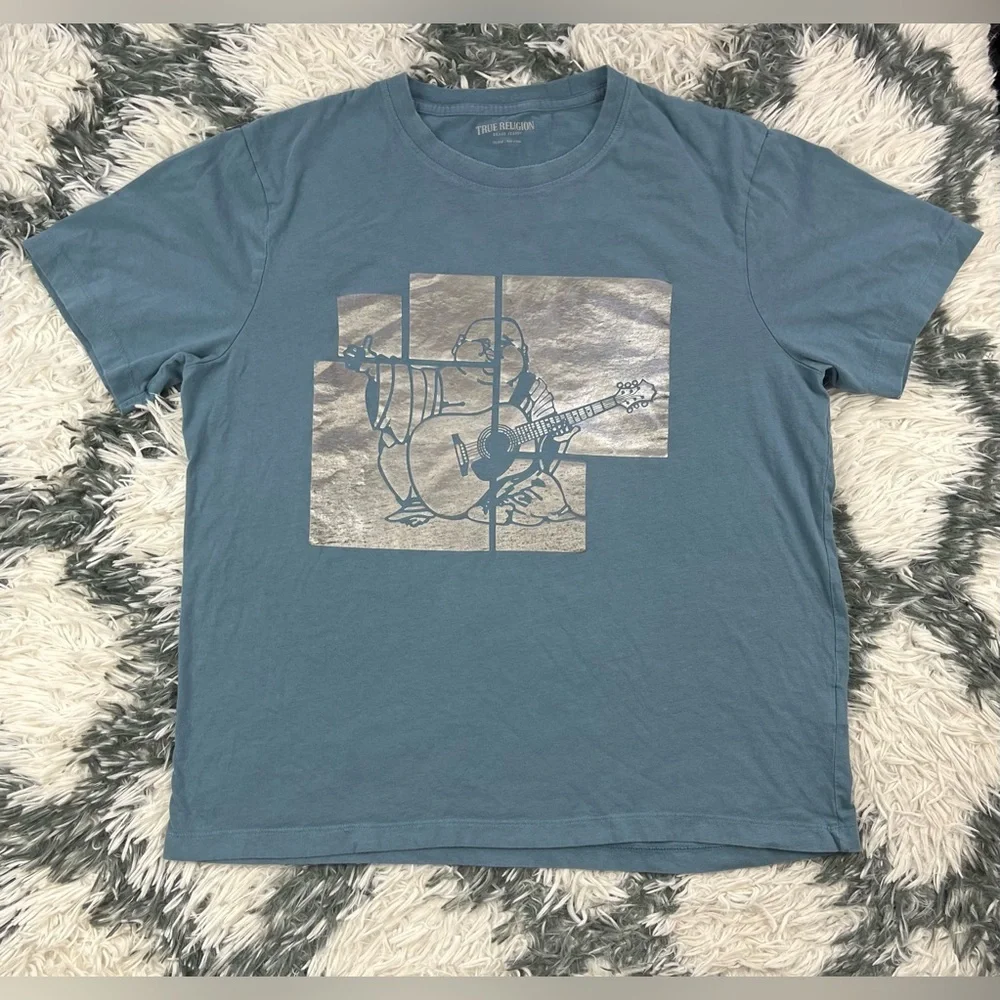 True Religion Men's Blue Silver Graphic T-Shirt Size 2XL